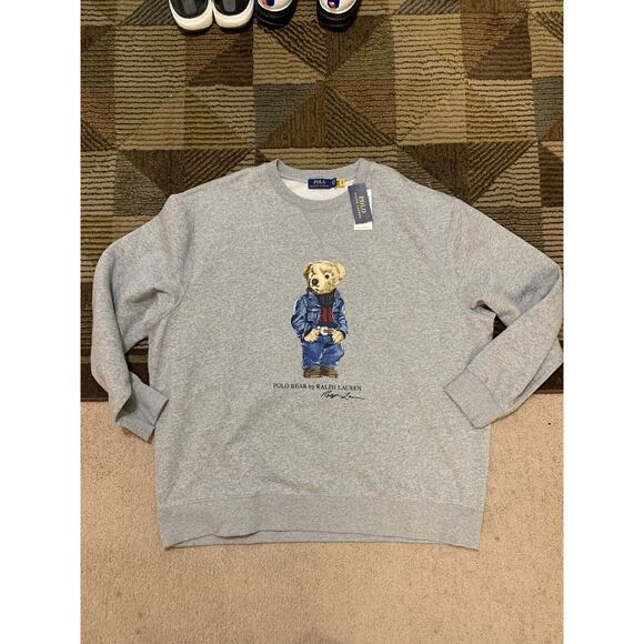 New Ralph Lauren Big & Tall Polo Bear Fleece Crewneck Sweatshirt 3XB Gray - Picture 2 of 9
